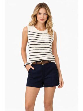 Zara Womens L Nautical Coastal Striped Sleeveless Knit Sweater Vest White Black